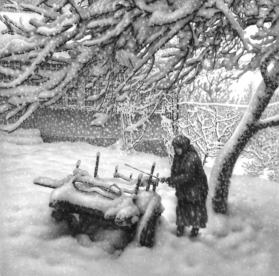 თოვლი მოდის.   ფურცელი 3.  ფანქარი.  <br> 37х37.   20.03. 2003 - 23.01. 2004.